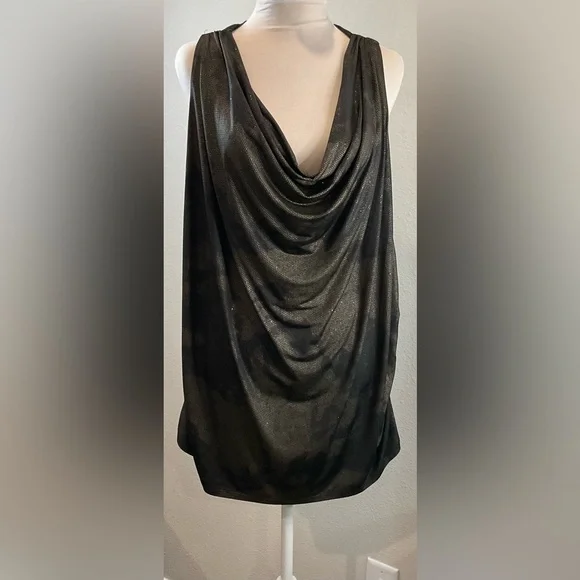 Torrid Draped Tank Top in Black with Subtle Gold Metallic Design - Picture 9 of 12